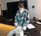 Two Style Plaid Hooded With Turtleneck Sweatshirt